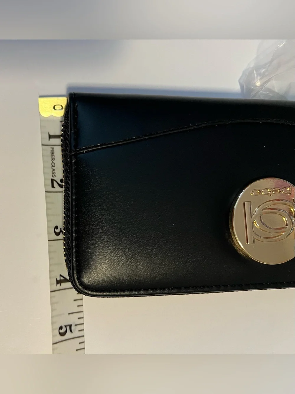 NWT bebe Black Zip Around Wallet Wristlet Gold Logo Clutch
